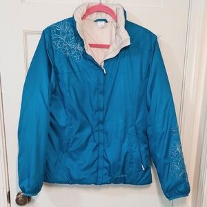 L.L. Bean Teal Primaloft Reversible Floral Embroidered Puffer Jacket, Size M